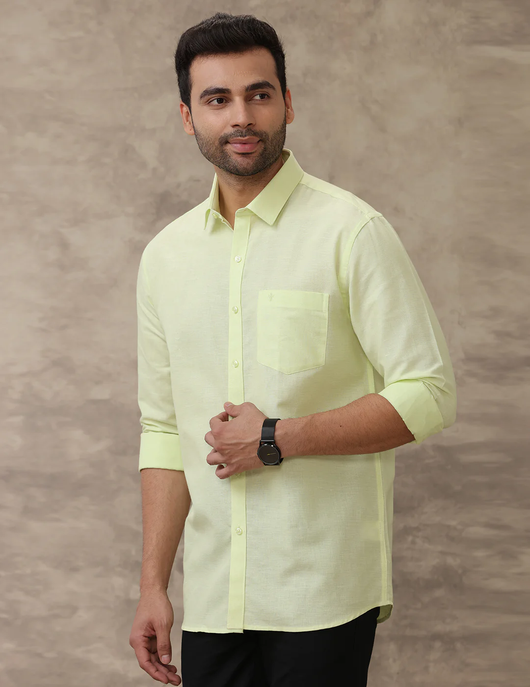 Men Linen Cotton Shirt Light Green LF3 - Image 5