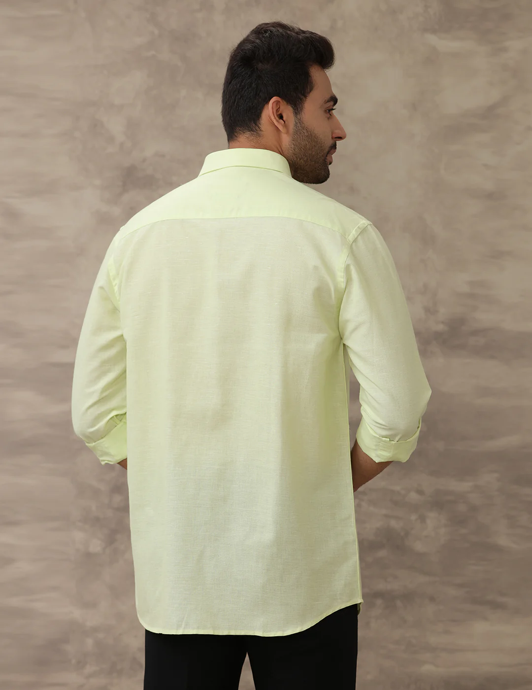 Men Linen Cotton Shirt Light Green LF3 - Image 7