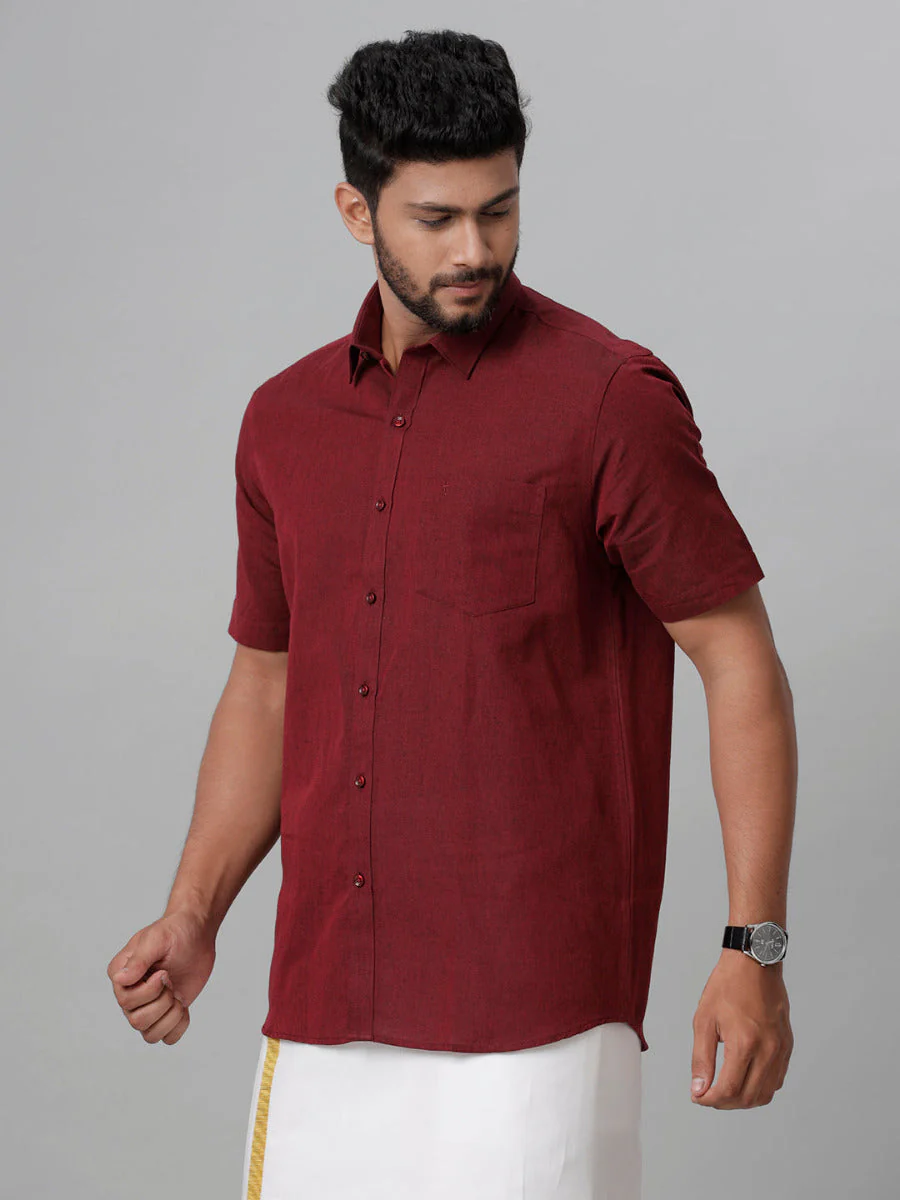 Men Linen Cotton Shirt Maroon LF14 - Image 4