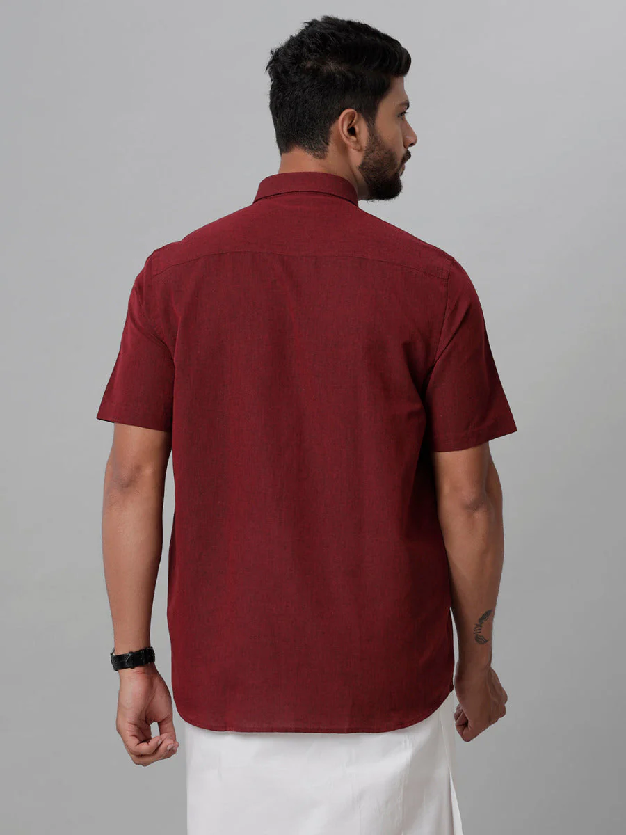 Men Linen Cotton Shirt Maroon LF14 - Image 5