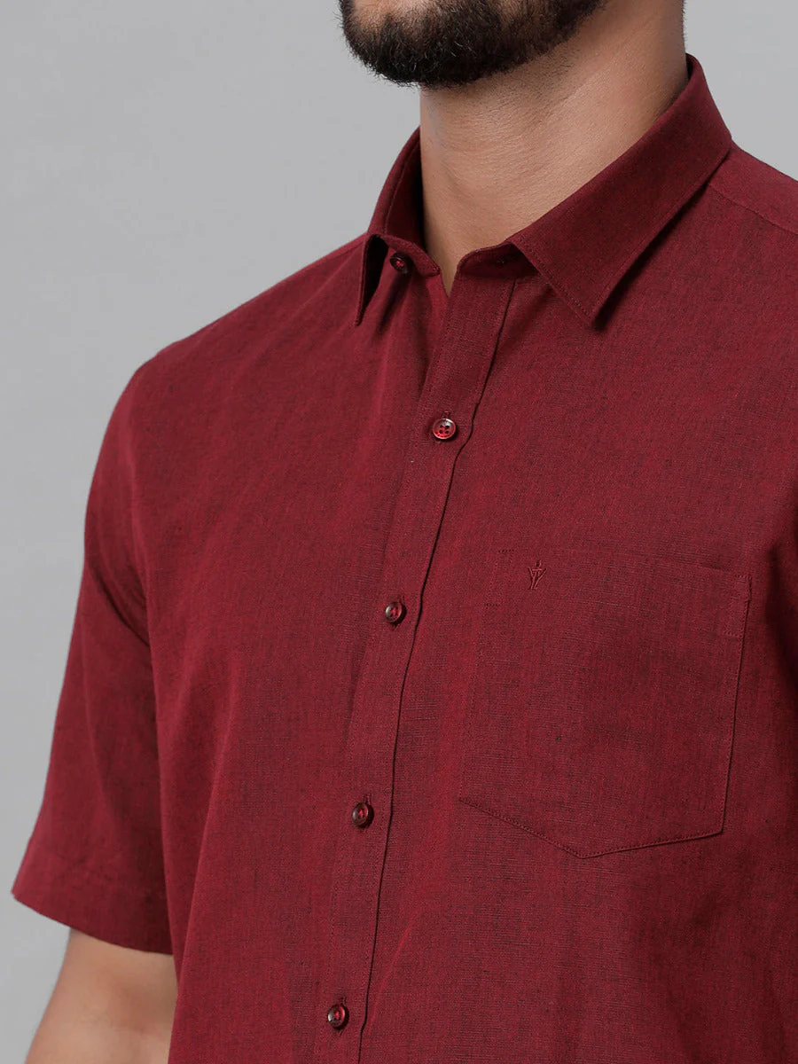 Men Linen Cotton Shirt Maroon LF14 - Image 6