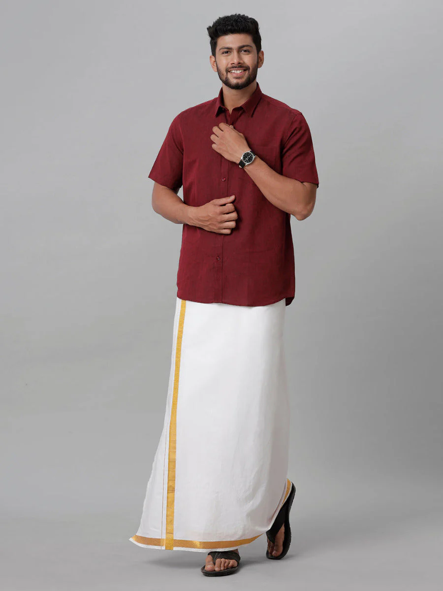 Men Linen Cotton Shirt Maroon LF14 - Image 7