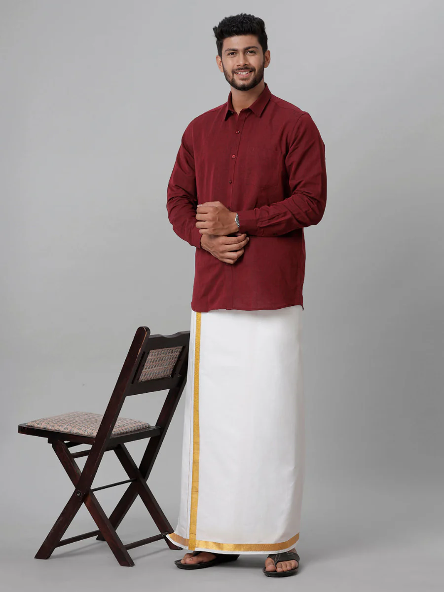 Men Linen Cotton Shirt Maroon LF14 - Image 8