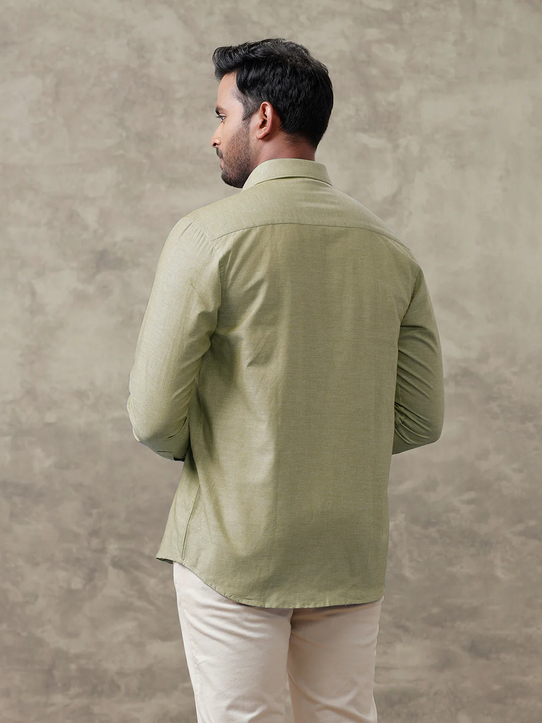 Men Linen Cotton Shirt Olive Green LF25 - Image 3