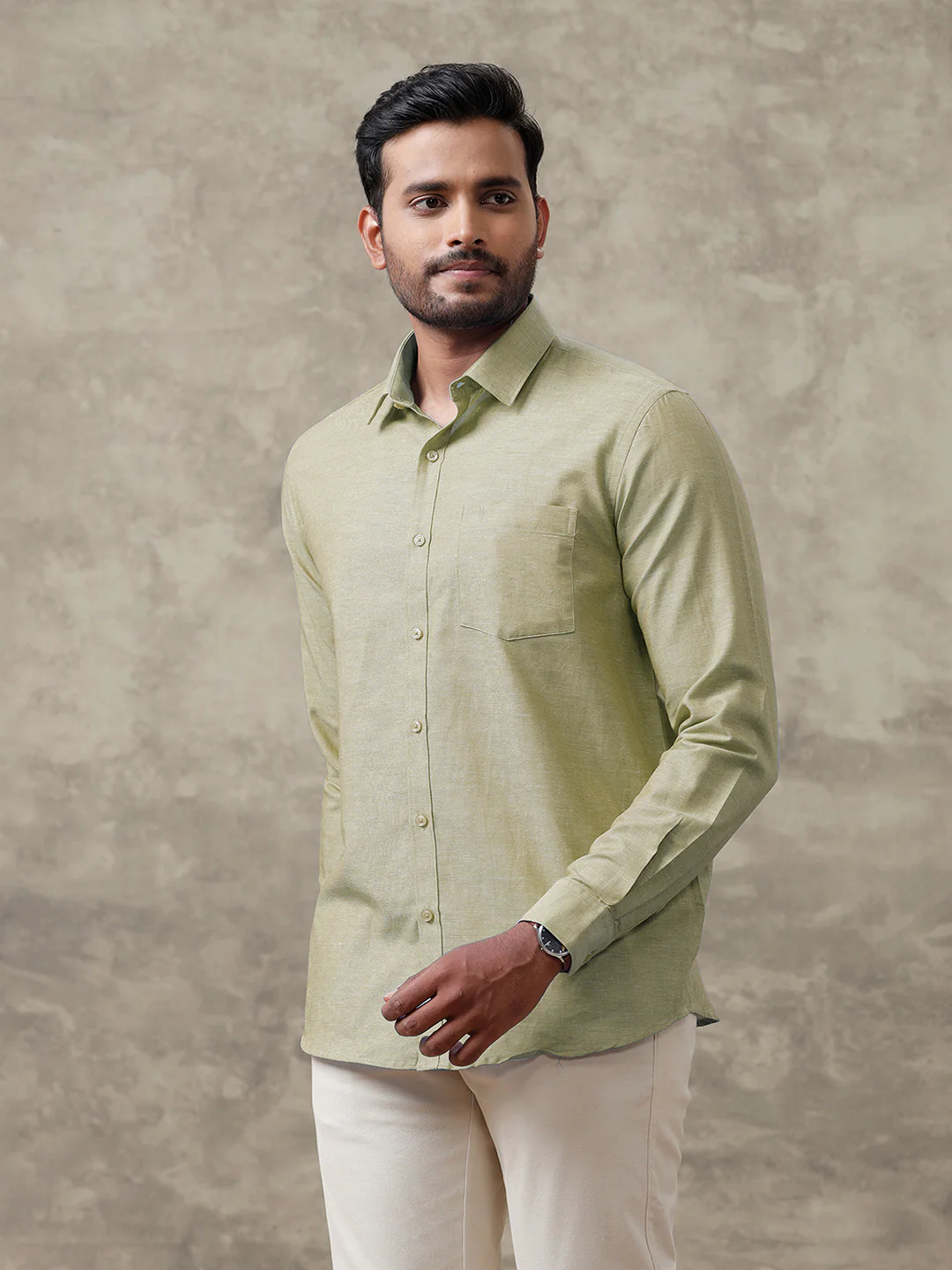 Men Linen Cotton Shirt Olive Green LF25 - Image 6