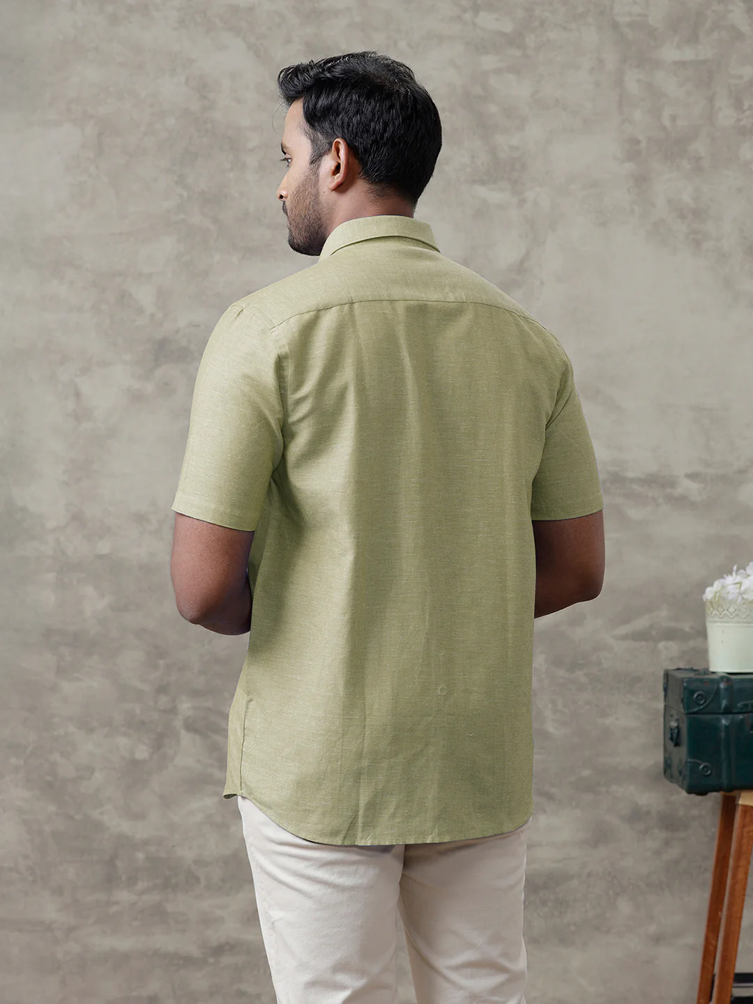 Men Linen Cotton Shirt Olive Green LF25 - Image 7