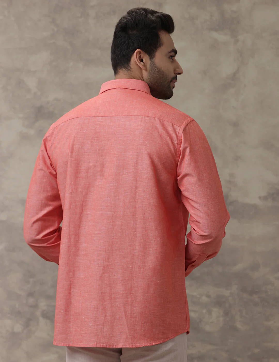 Men Linen Cotton Shirt Orange LF5 - Image 5