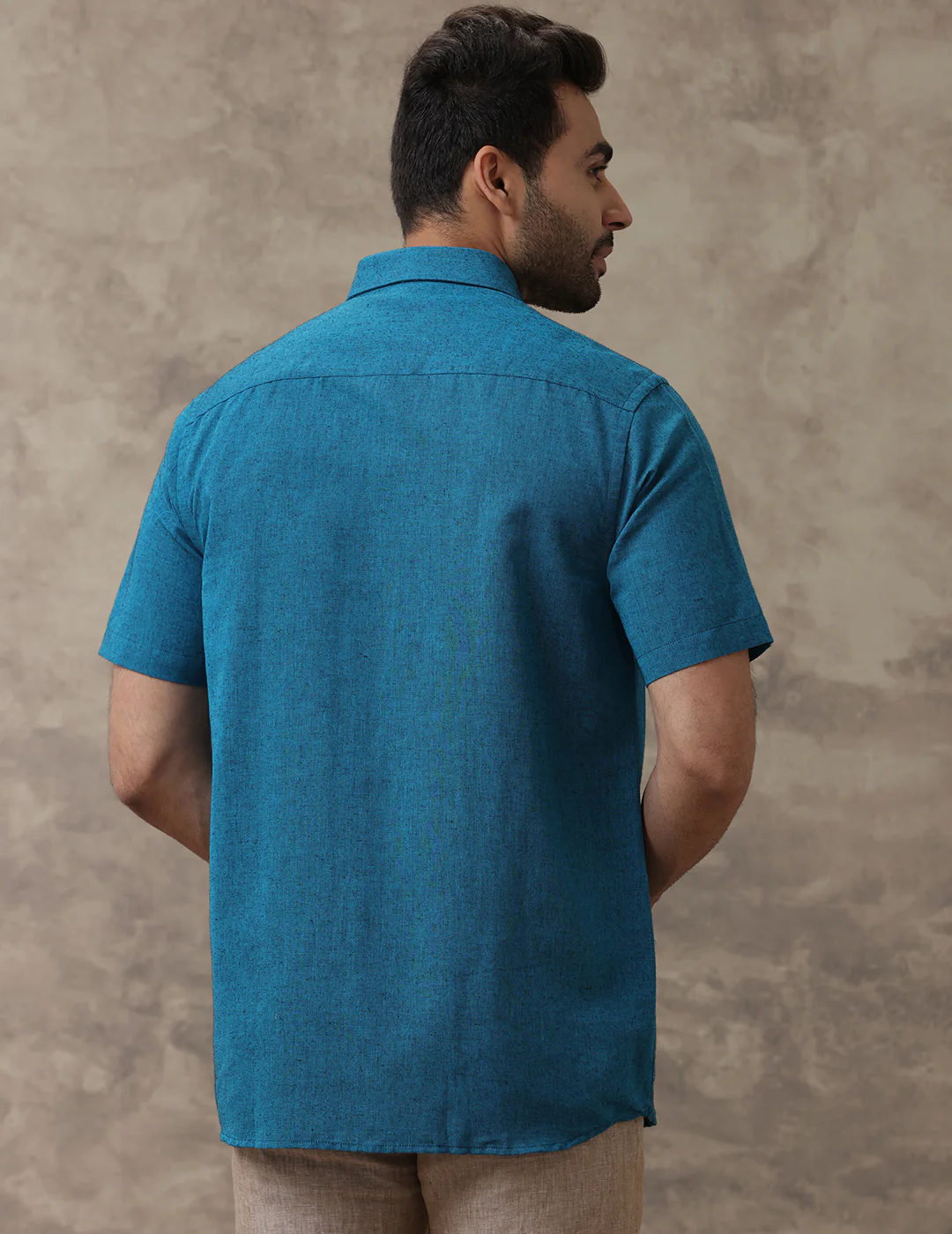 Men Linen Cotton Shirt Peacock Blue LF13 - Image 6