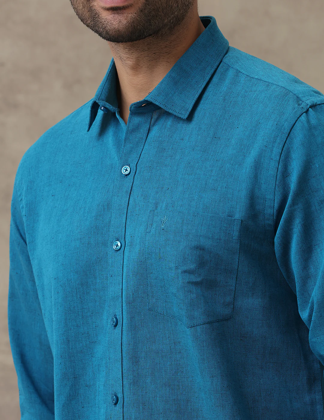 Men Linen Cotton Shirt Peacock Blue LF13 - Image 7