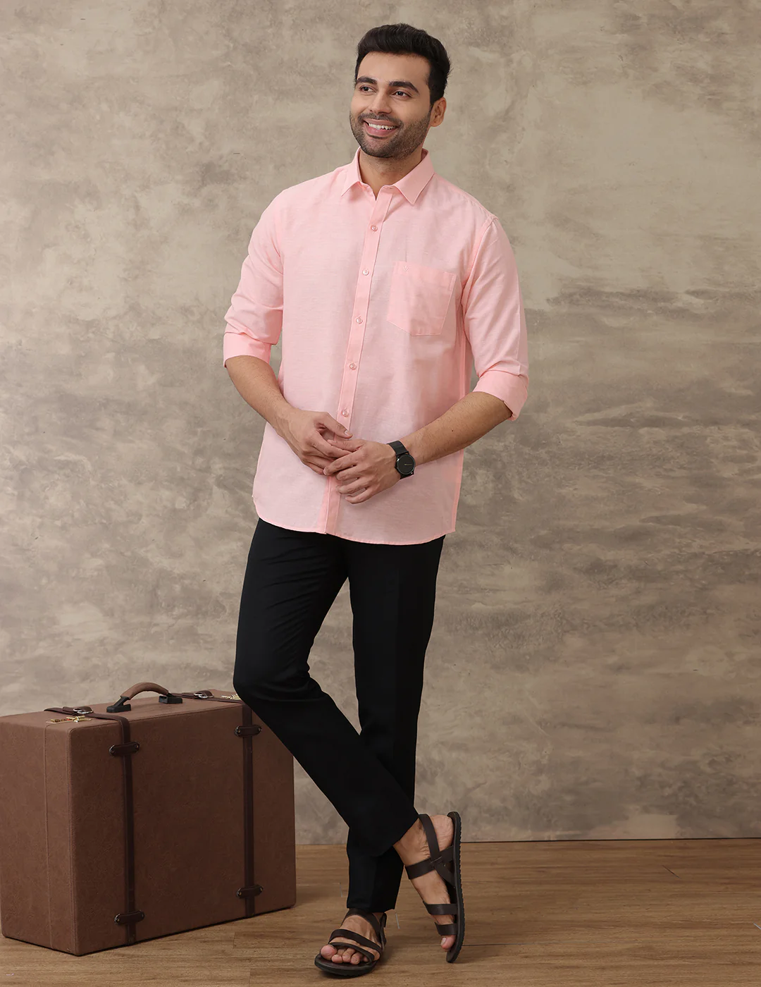Men Linen Cotton Shirt Pinkish Orange LF16 - Image 3