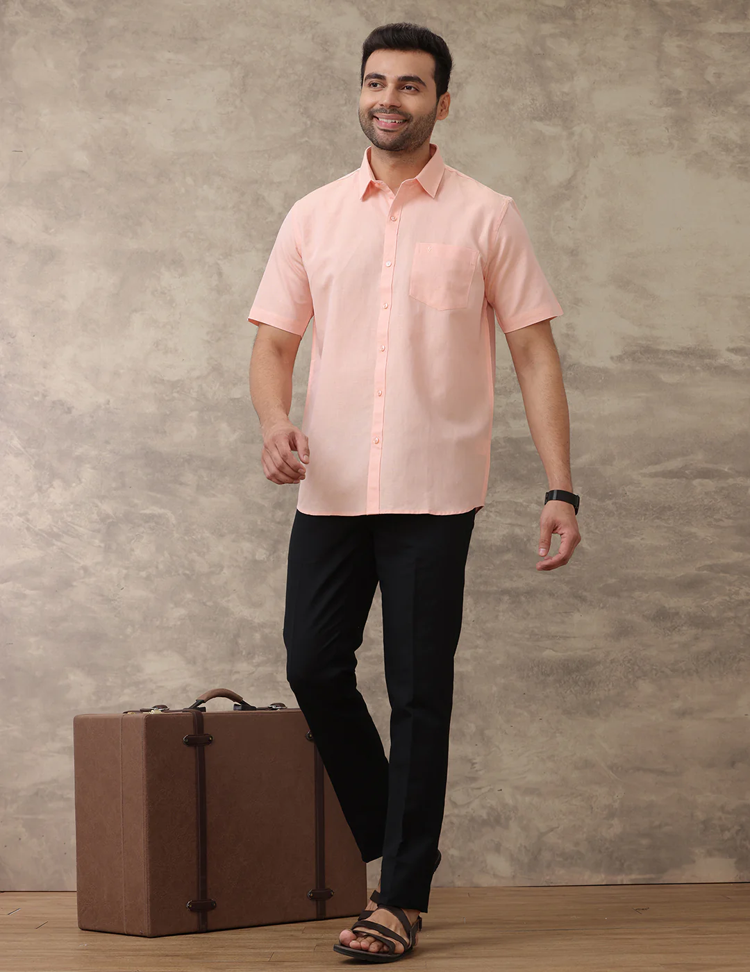 Men Linen Cotton Shirt Pinkish Orange LF16 - Image 4
