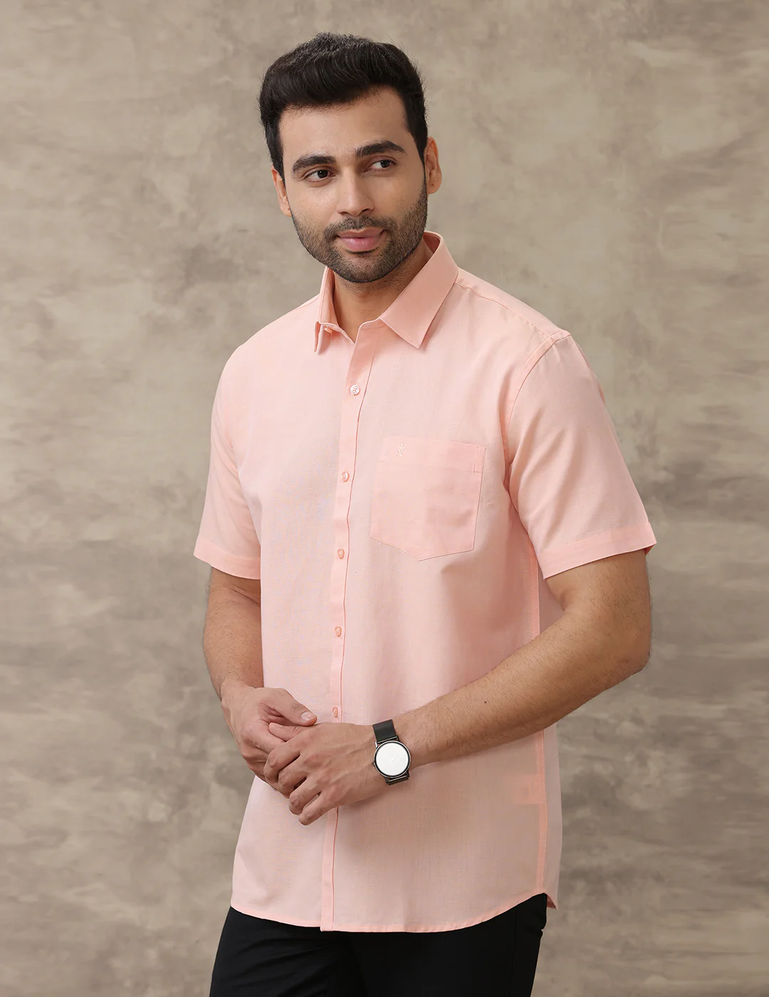 Men Linen Cotton Shirt Pinkish Orange LF16 - Image 5