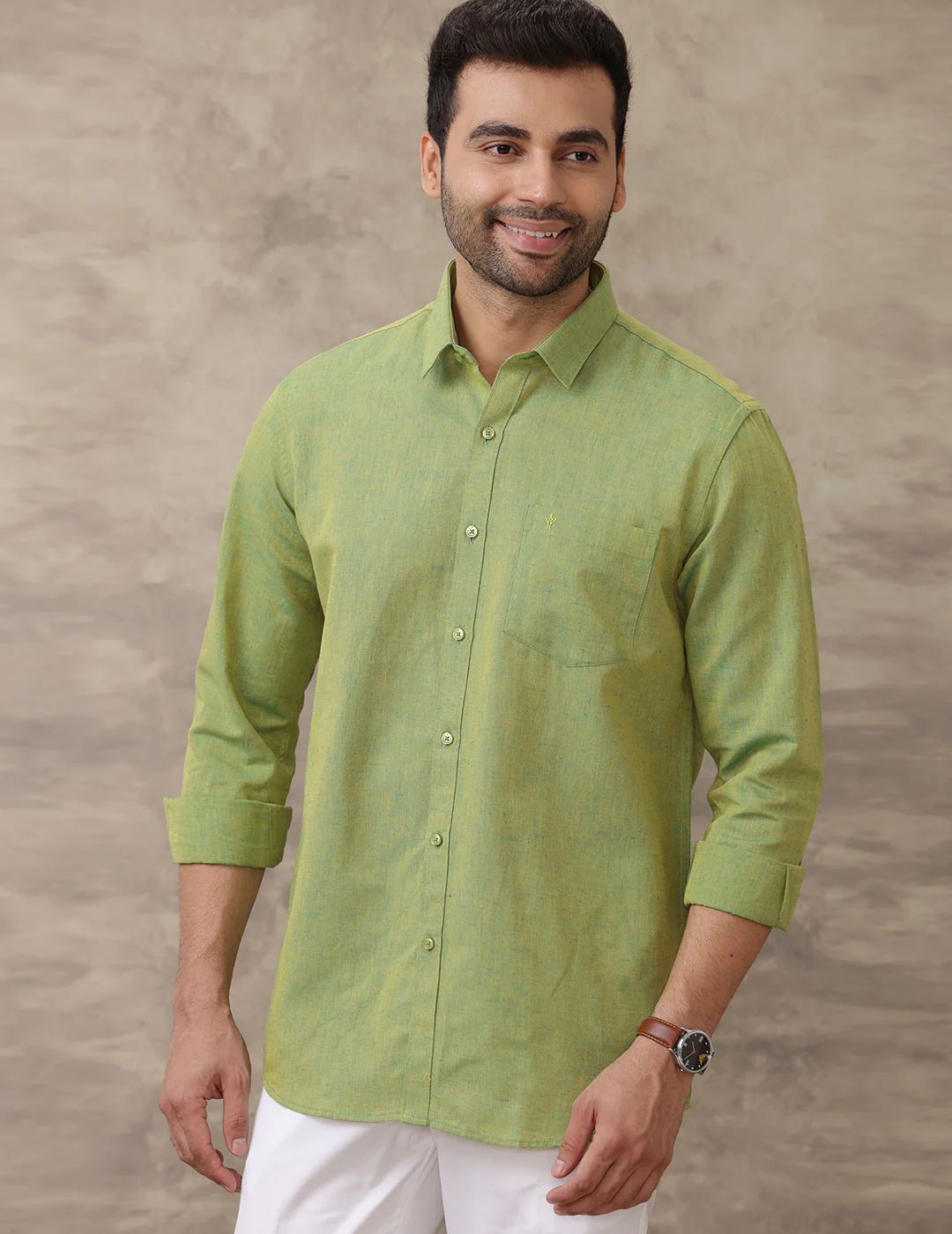 Men Linen Cotton Shirt Yellowish Green LF9 - Image 5