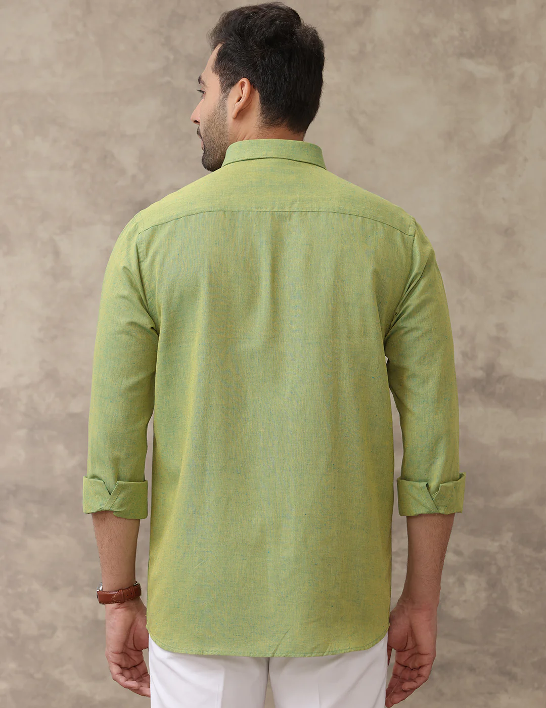 Men Linen Cotton Shirt Yellowish Green LF9 - Image 7