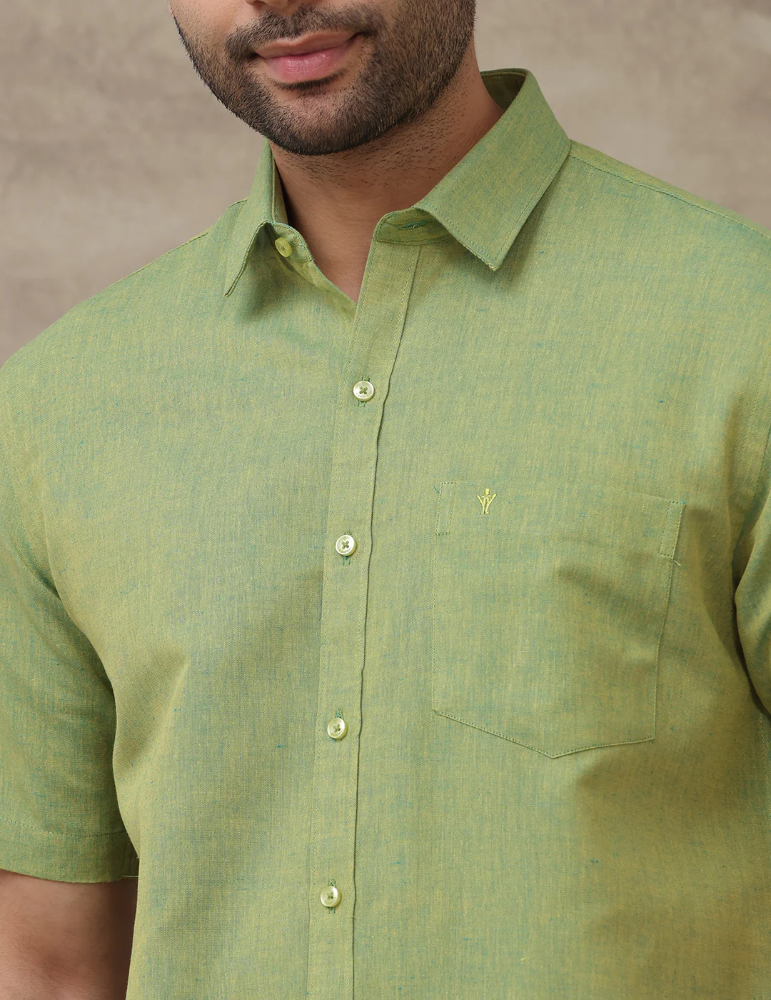 Men Linen Cotton Shirt Yellowish Green LF9 - Image 8