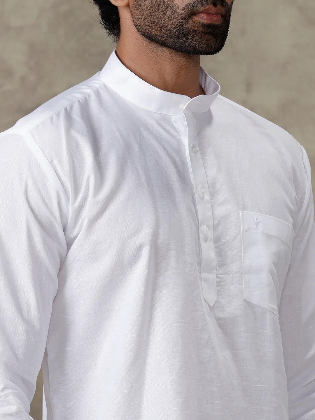 Men Linen Cotton Short Length Plain Pocket Kurta White MW1 - Image 5