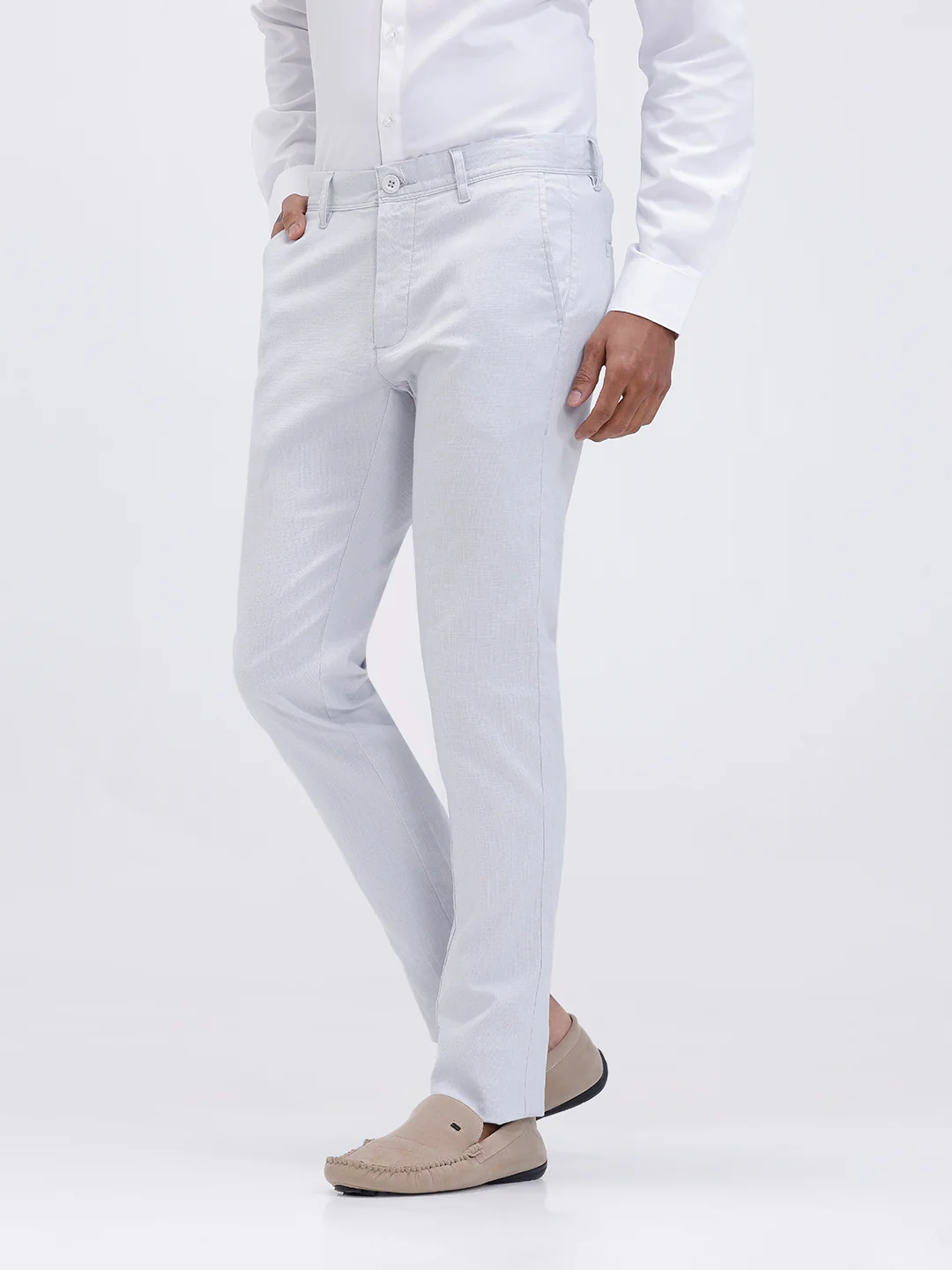 Men Linen Cotton Smart Fit Pant Light Blue - Image 2