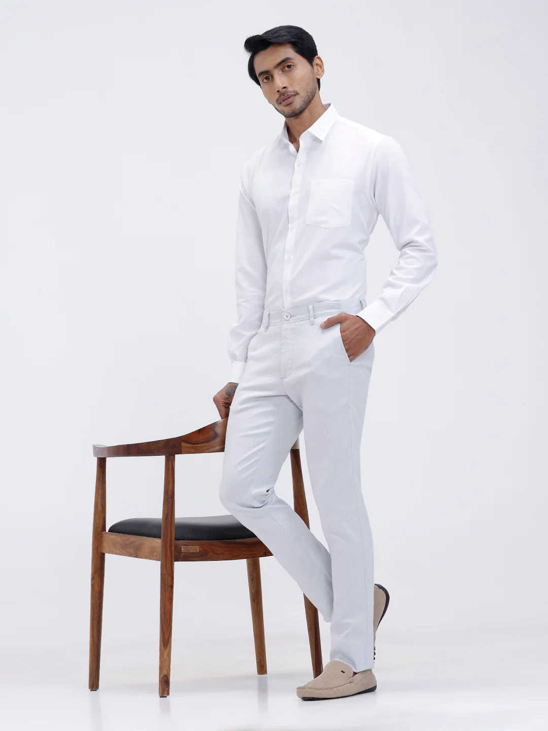 Men Linen Cotton Smart Fit Pant Light Blue - Image 5