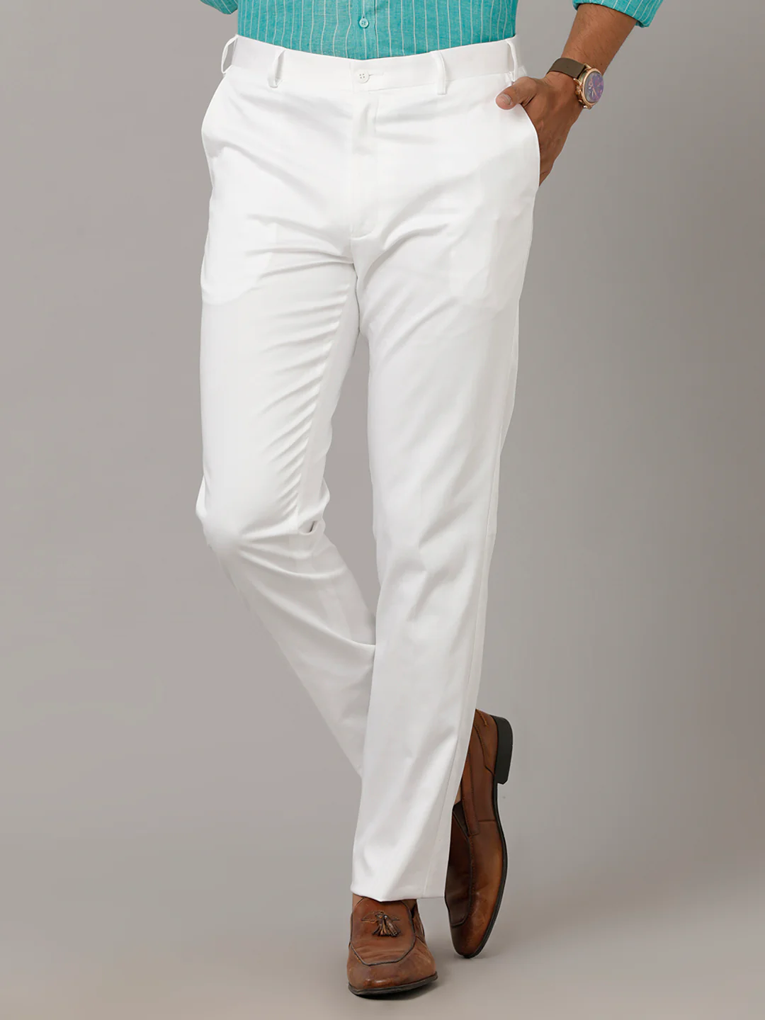 Linen Cotton Trim Fit Pants Smart Stretch