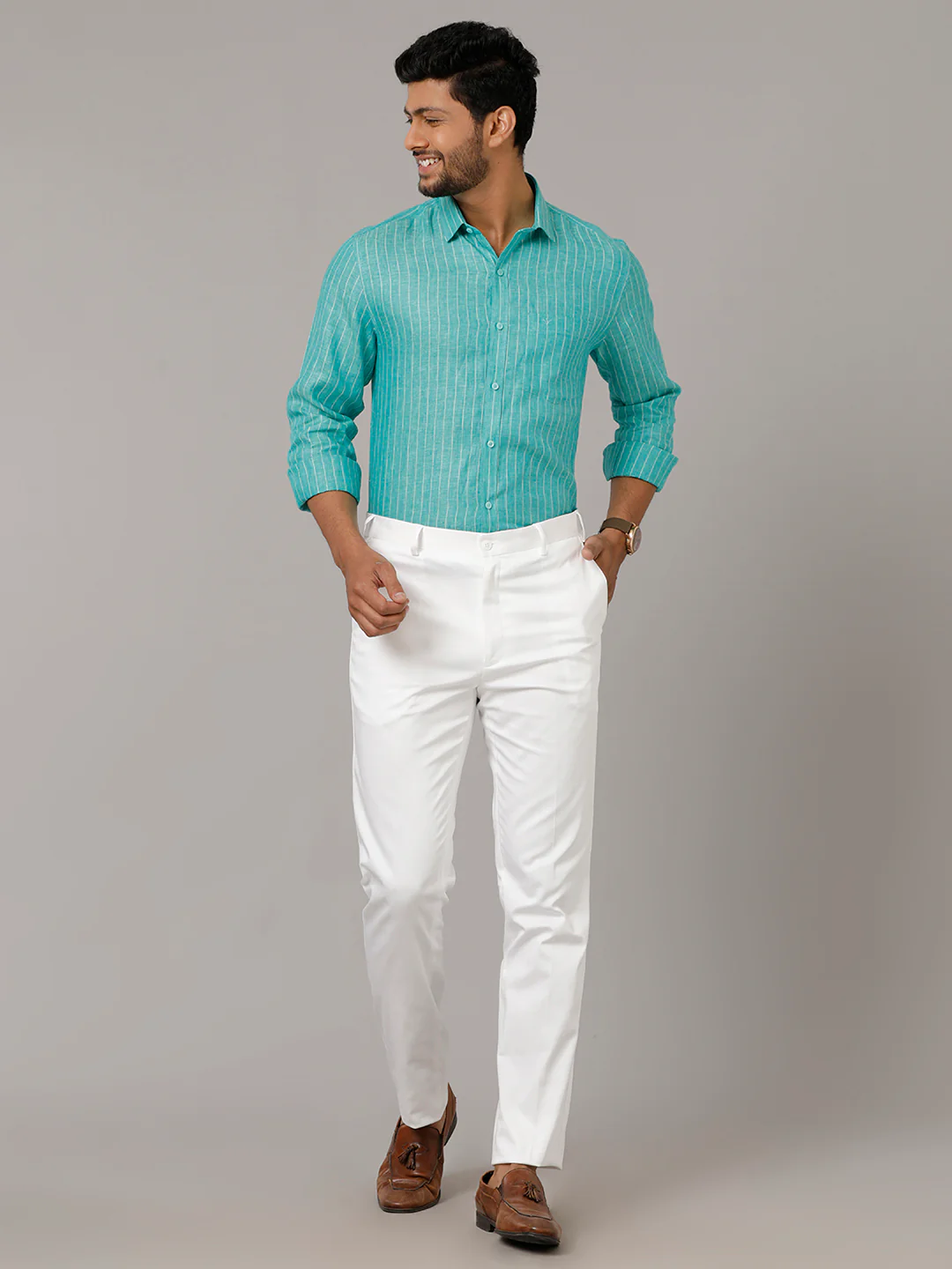 Linen Cotton Trim Fit Pants Smart Stretch - Image 2