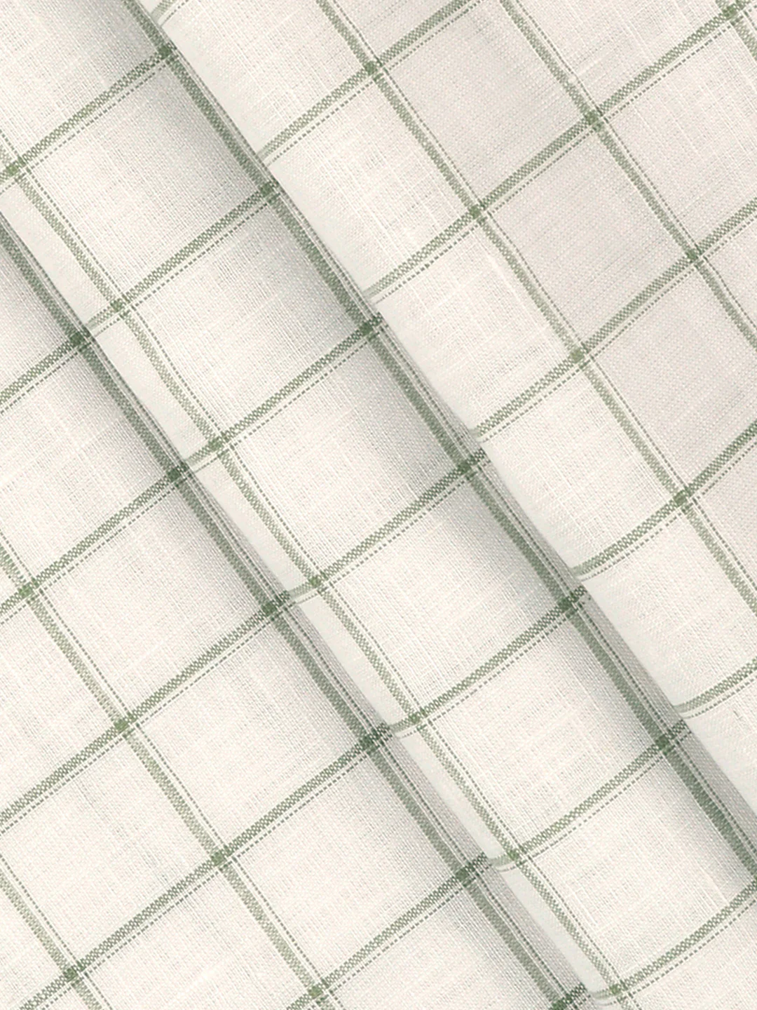 Men Linen Rich White with Green Checks Shirt Fabric Prime - Image 2