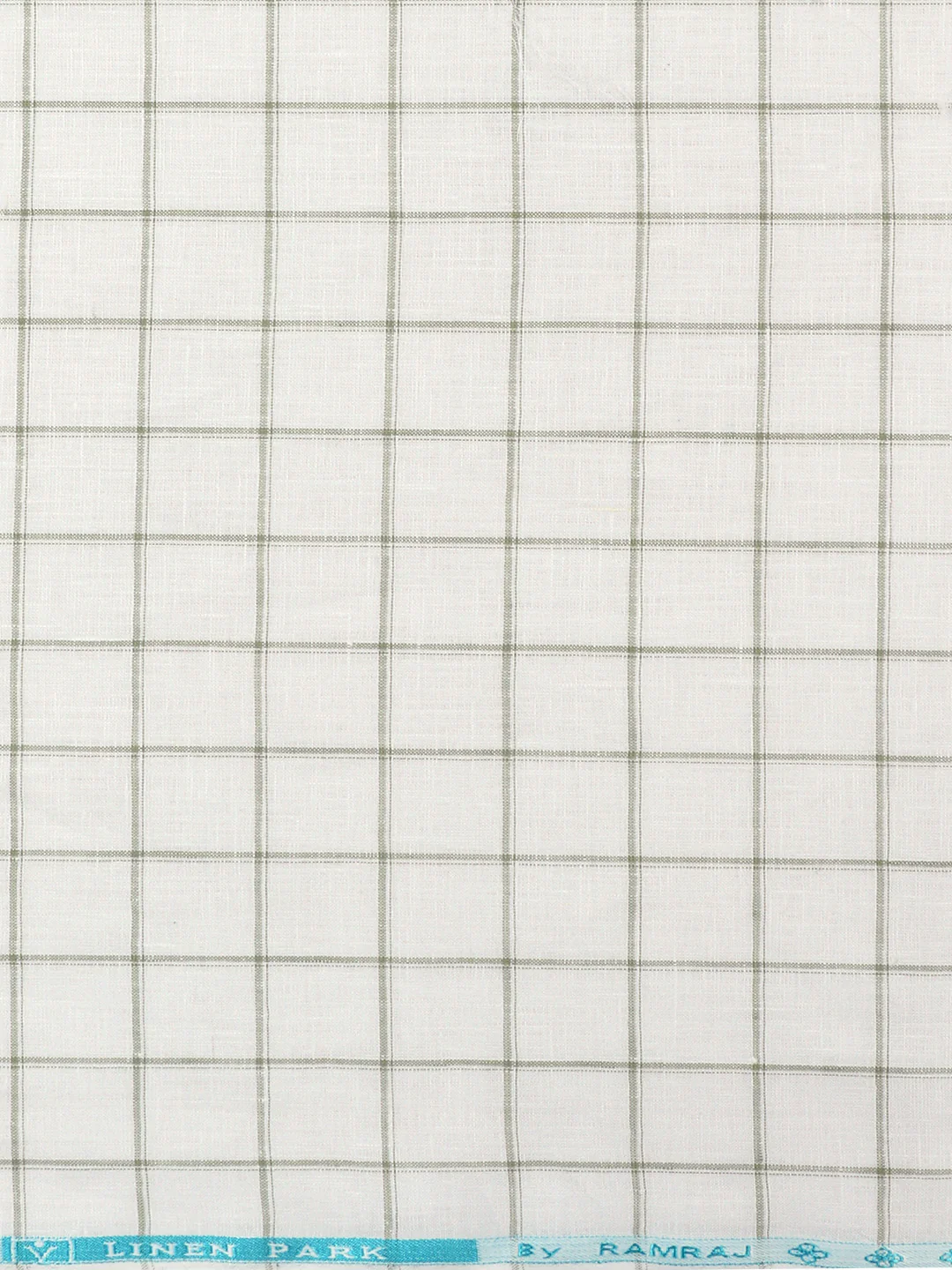 Men Linen Rich White with Green Checks Shirt Fabric Prime - Image 3