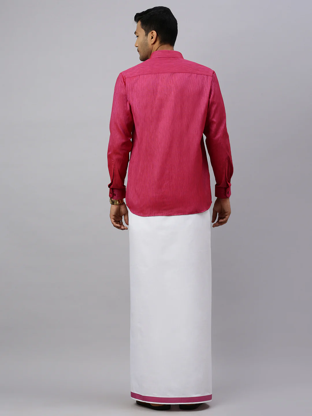 Men Magenta Matching Border Dhoti & Full Sleeves Shirt Set CV2 - Image 5