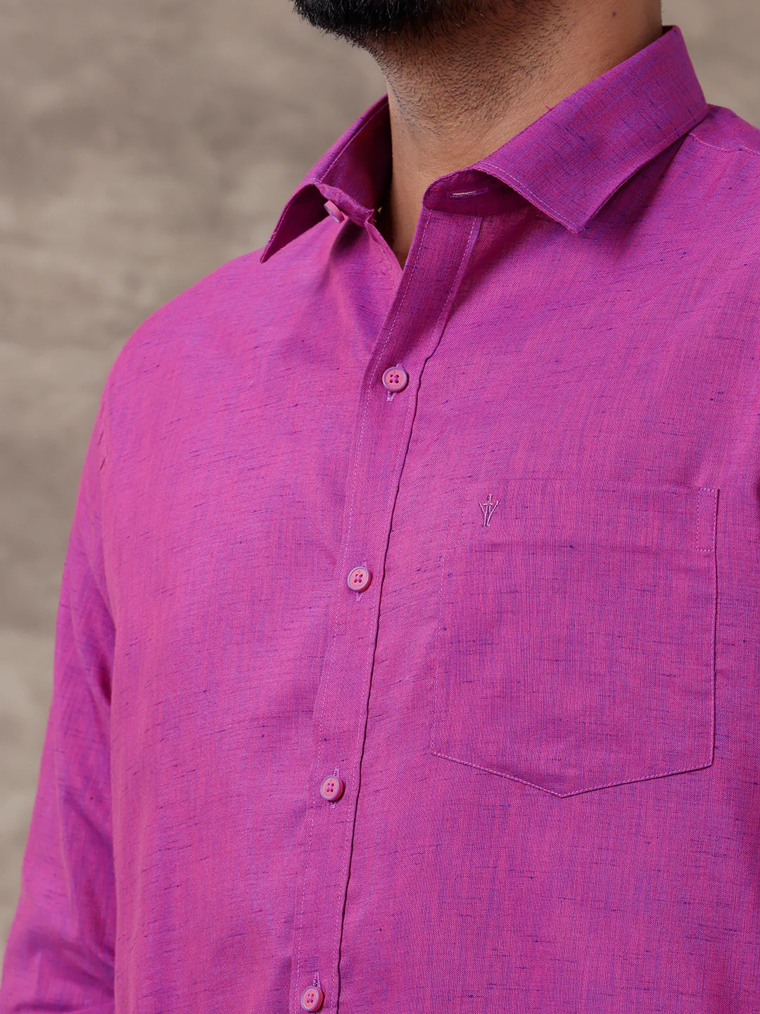 Men Matching Border Dhoti & Full Sleeves Shirt Set Magenta C49 - Image 3