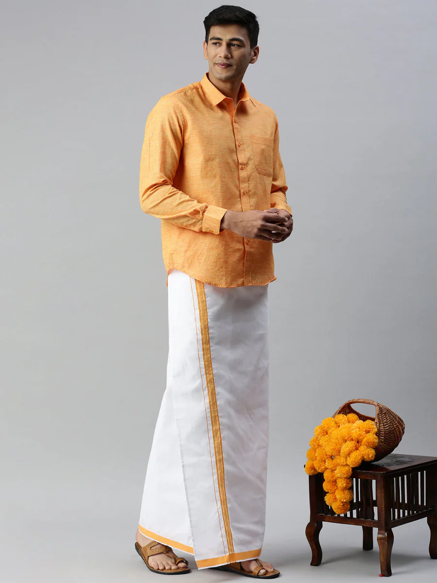 Men Matching Border Dhoti & Full Sleeves Shirt Set Trendy CC2 - Image 2