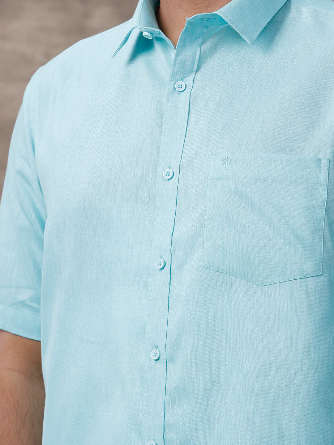 Men Matching Border Dhoti & Half Sleeves Shirt Set Blue C50 - Image 3
