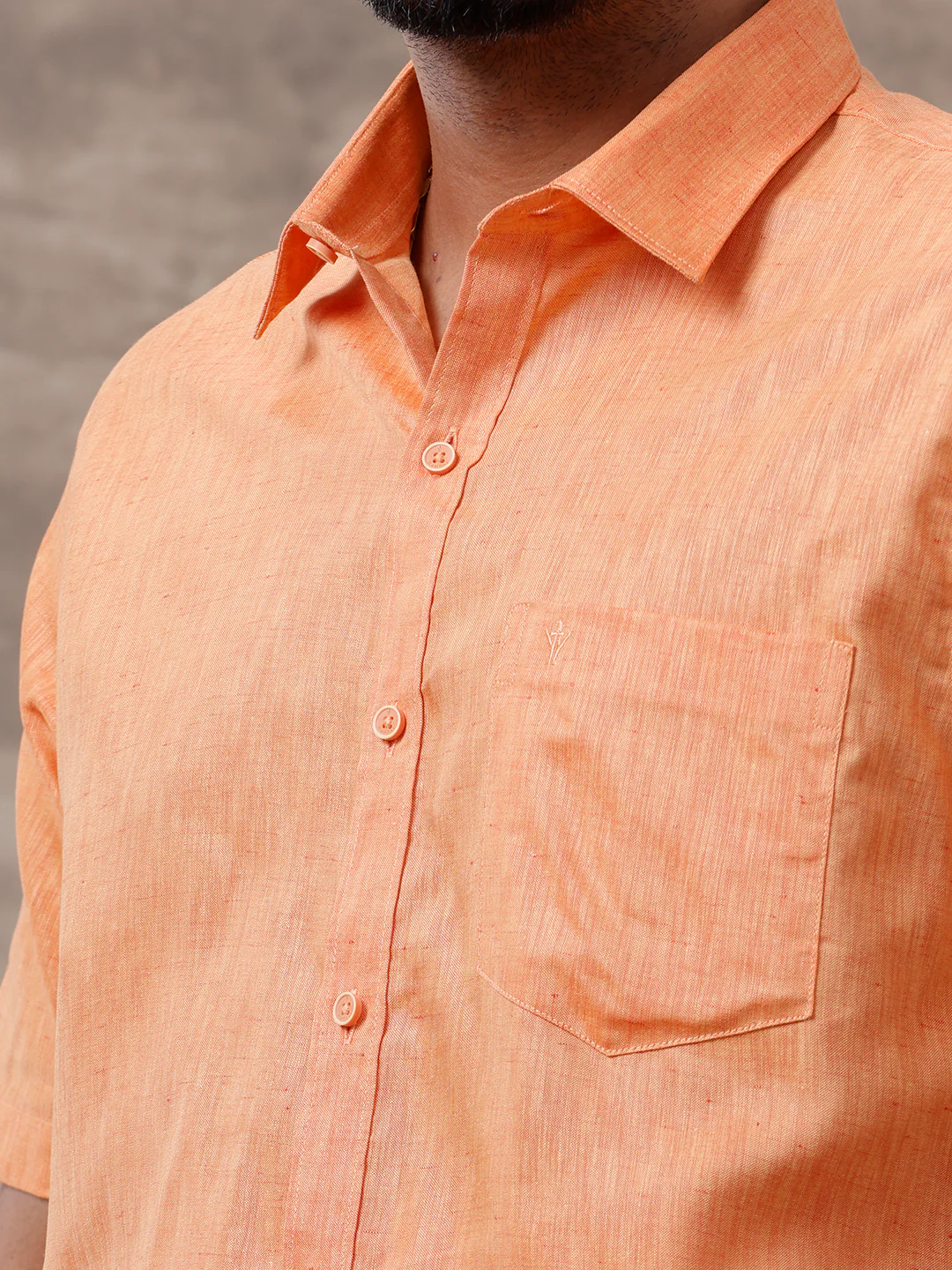 Men Matching Border Dhoti & Half Sleeves Shirt Set Orange C2 - Image 3