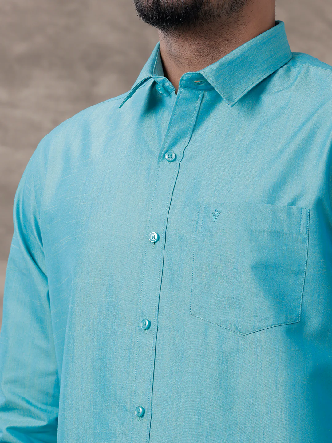 Men Matching Jari Border Dhoti & Full Sleeves Shirt Set Blue VB8 - Image 4