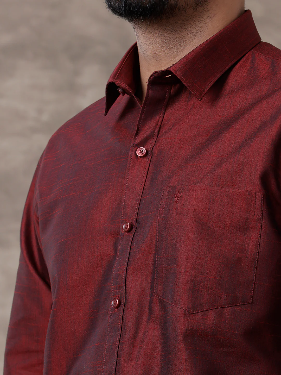 Men Matching Jari Border Dhoti & Full Sleeves Shirt Set Maroon VB7 - Image 3