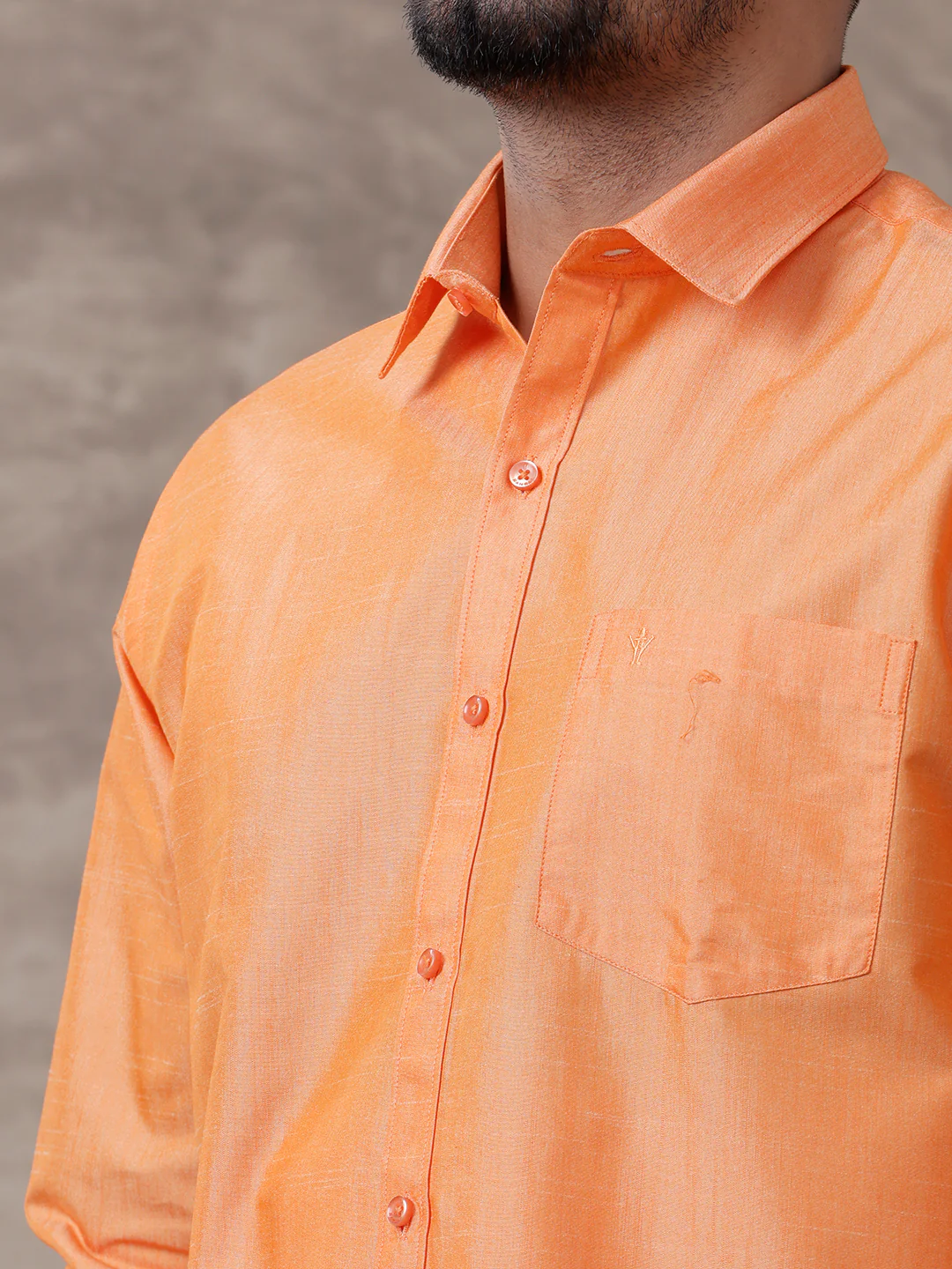 Men Matching Jari Border Dhoti & Full Sleeves Shirt Set Orange VB4 - Image 3