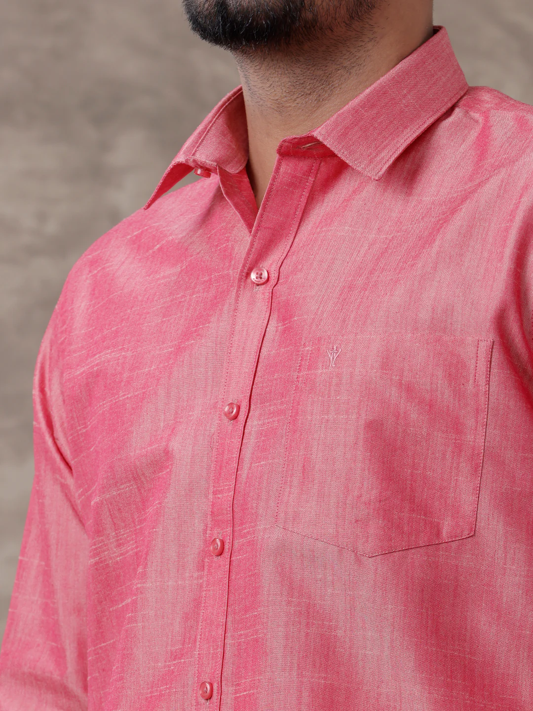Men Matching Jari Border Dhoti & Full Sleeves Shirt Set Pink VB3 - Image 4
