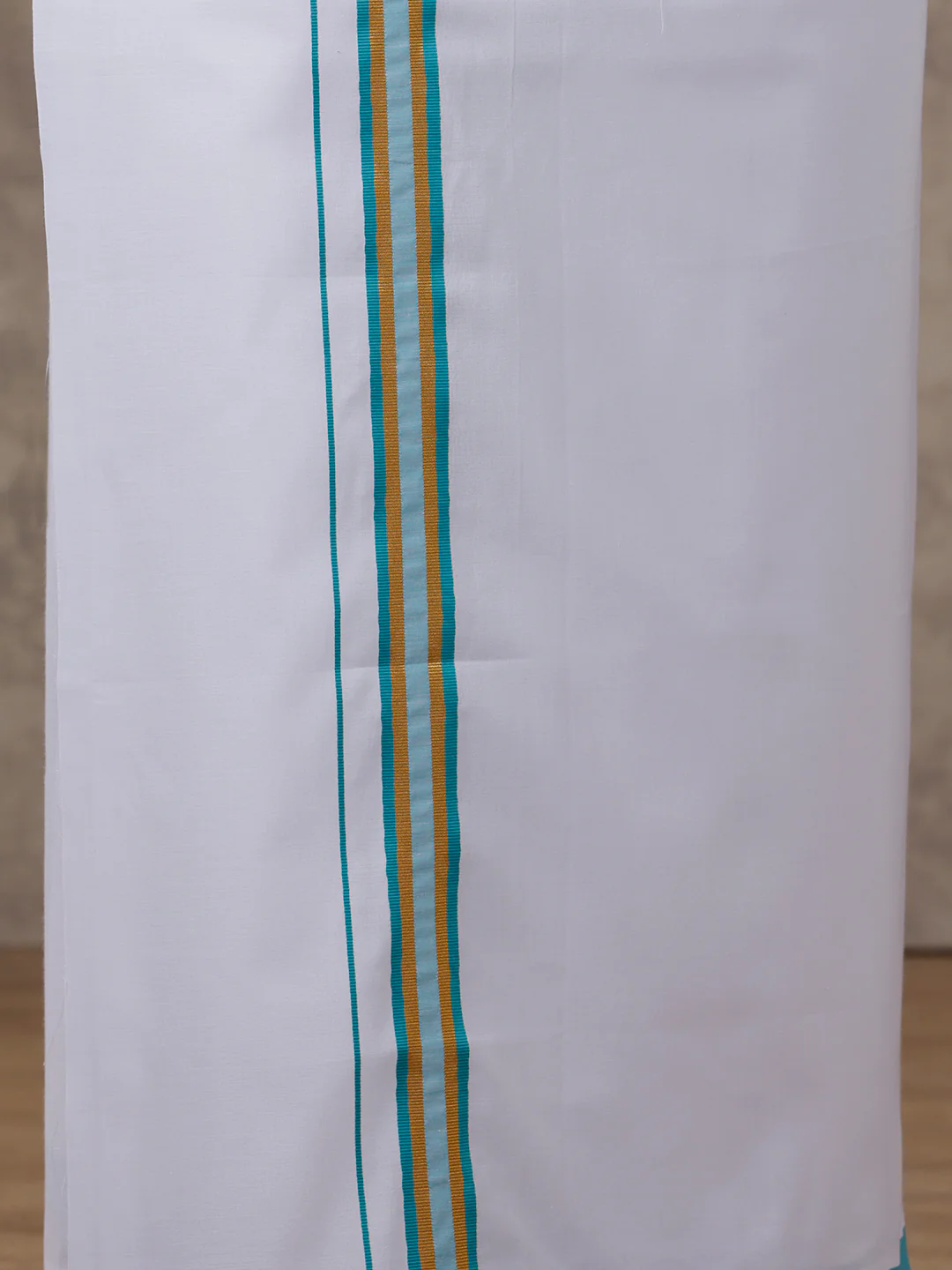 Men Matching Jari Border Dhoti & Half Sleeves Shirt Set Blue VB8 - Image 5