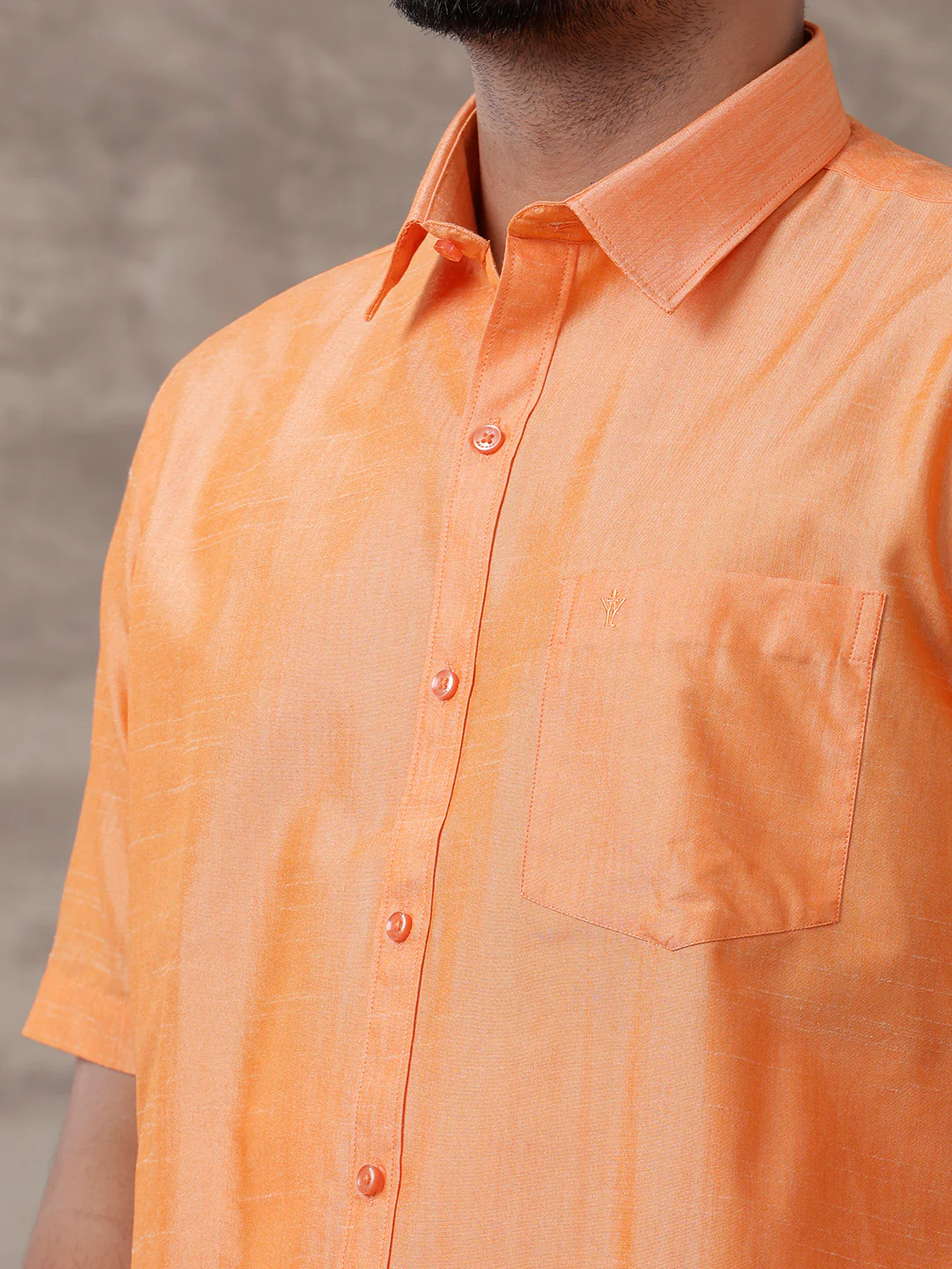 Men Matching Jari Border Dhoti & Half Sleeves Shirt Set Orange VB4 - Image 4