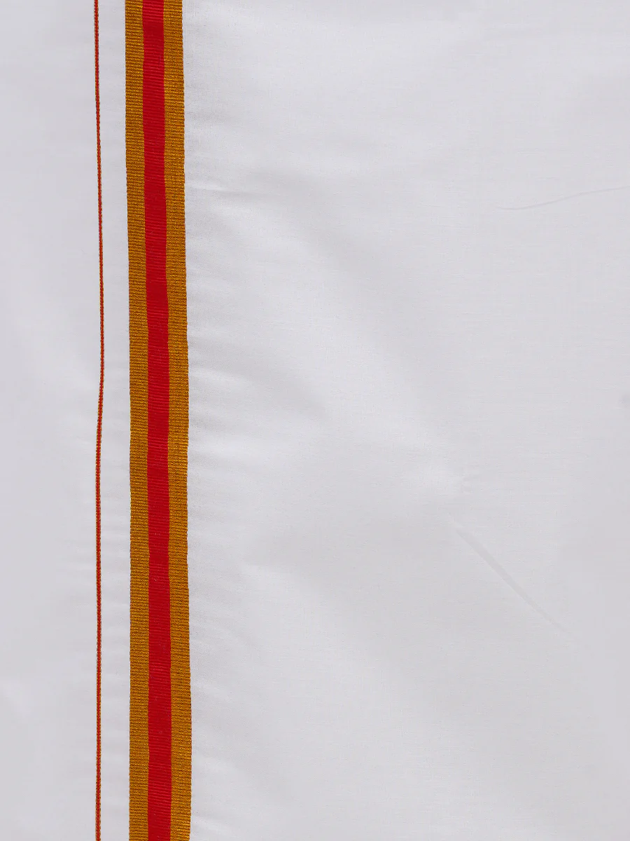 Men Matching Jari Border Dhoti & Half Sleeves Shirt Set Pink VB1 - Image 5