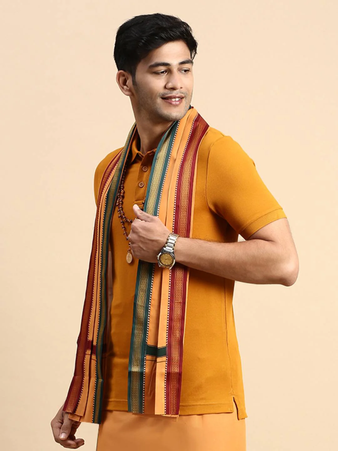 Men Mayilkhan Border Angavastram Towel Gandarva Kaavi - Image 2