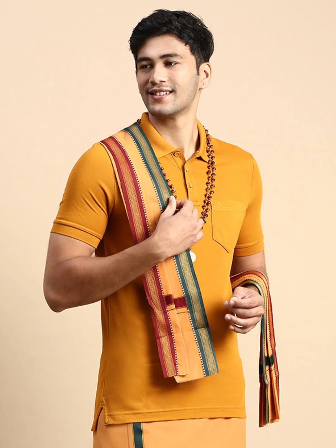 Men Mayilkhan Border Angavastram Towel Gandarva Kaavi - Image 3