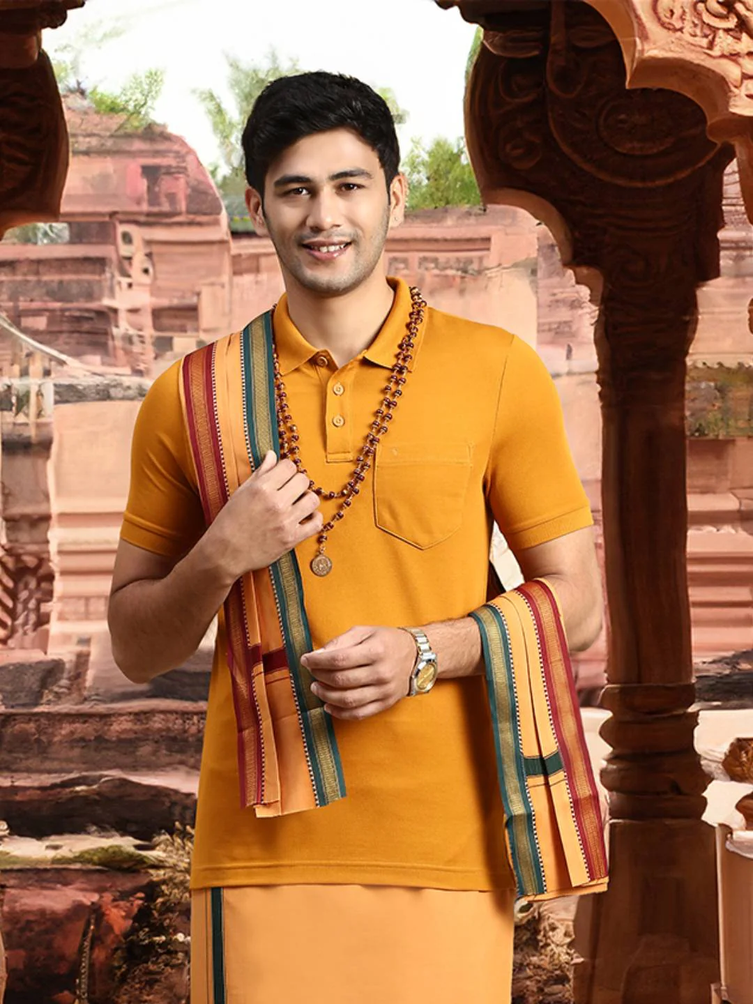 Men Mayilkhan Border Angavastram Towel Gandarva Kaavi - Image 4