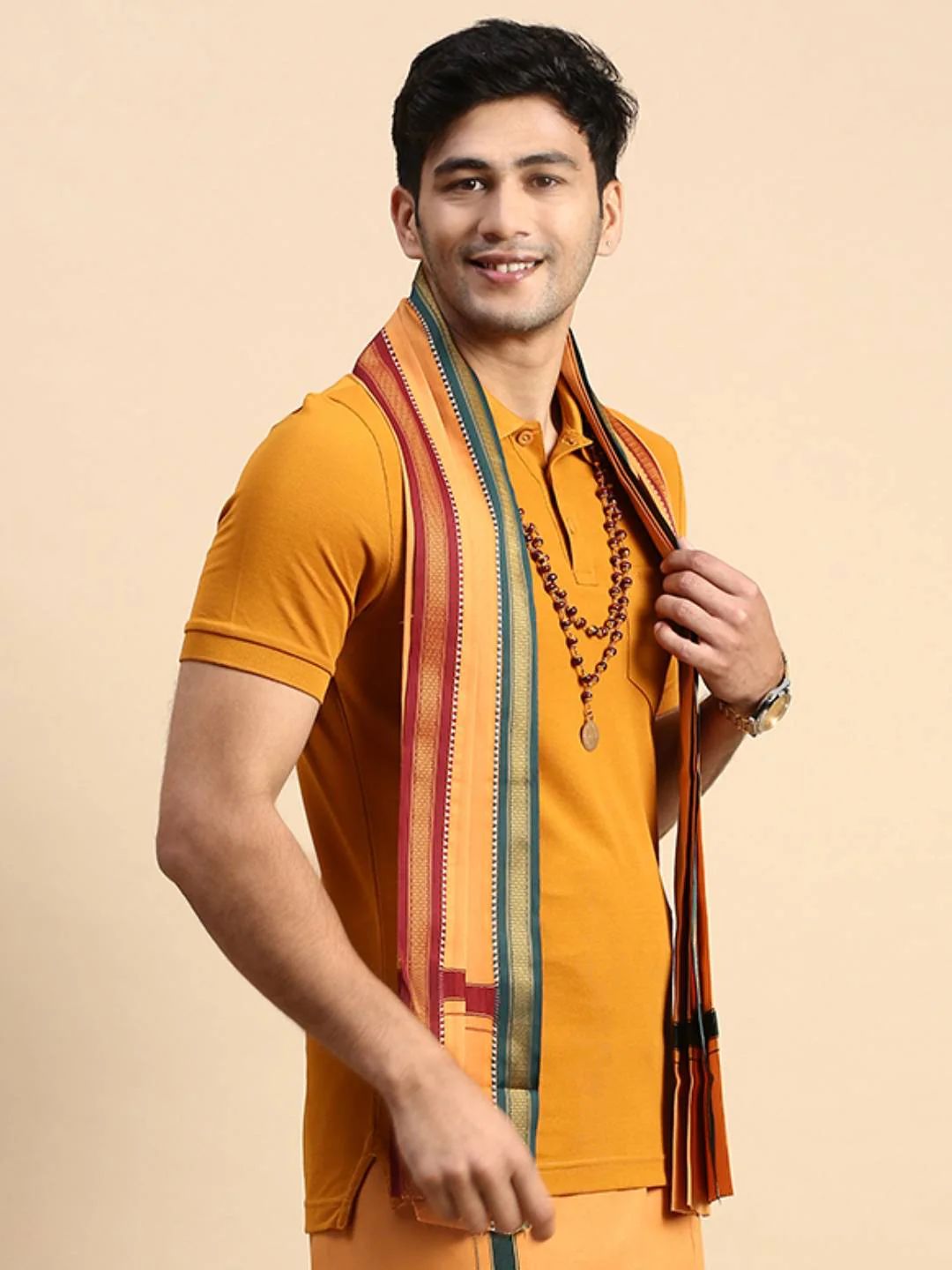 Men Mayilkhan Border Angavastram Towel Gandarva Kaavi - Image 5