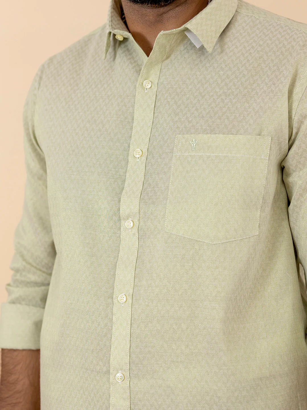 Men Moss Green Tissue Jacquard Shirt with Matching Dhoti Set MGD12 - Image 3