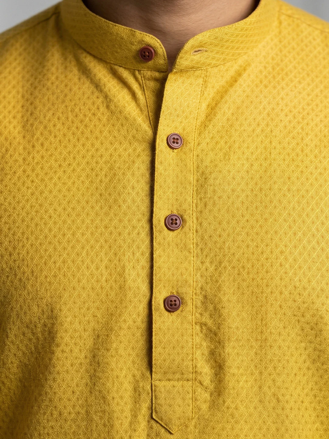 Men Mustard Yellow Medium Length Kurta with Matching Border Dhoti Set MHJ2 - Image 3