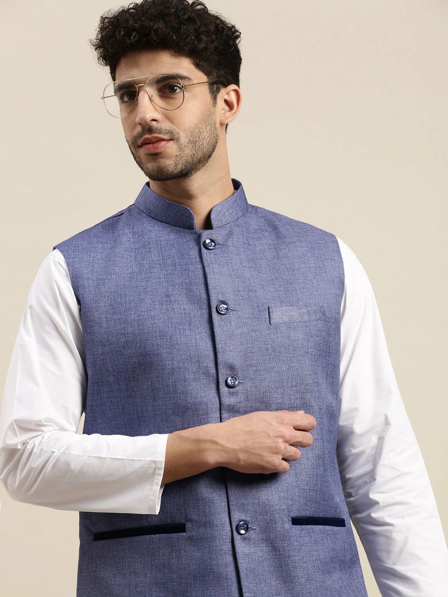 Men Nehru Jacket Blue DB2 - Image 2