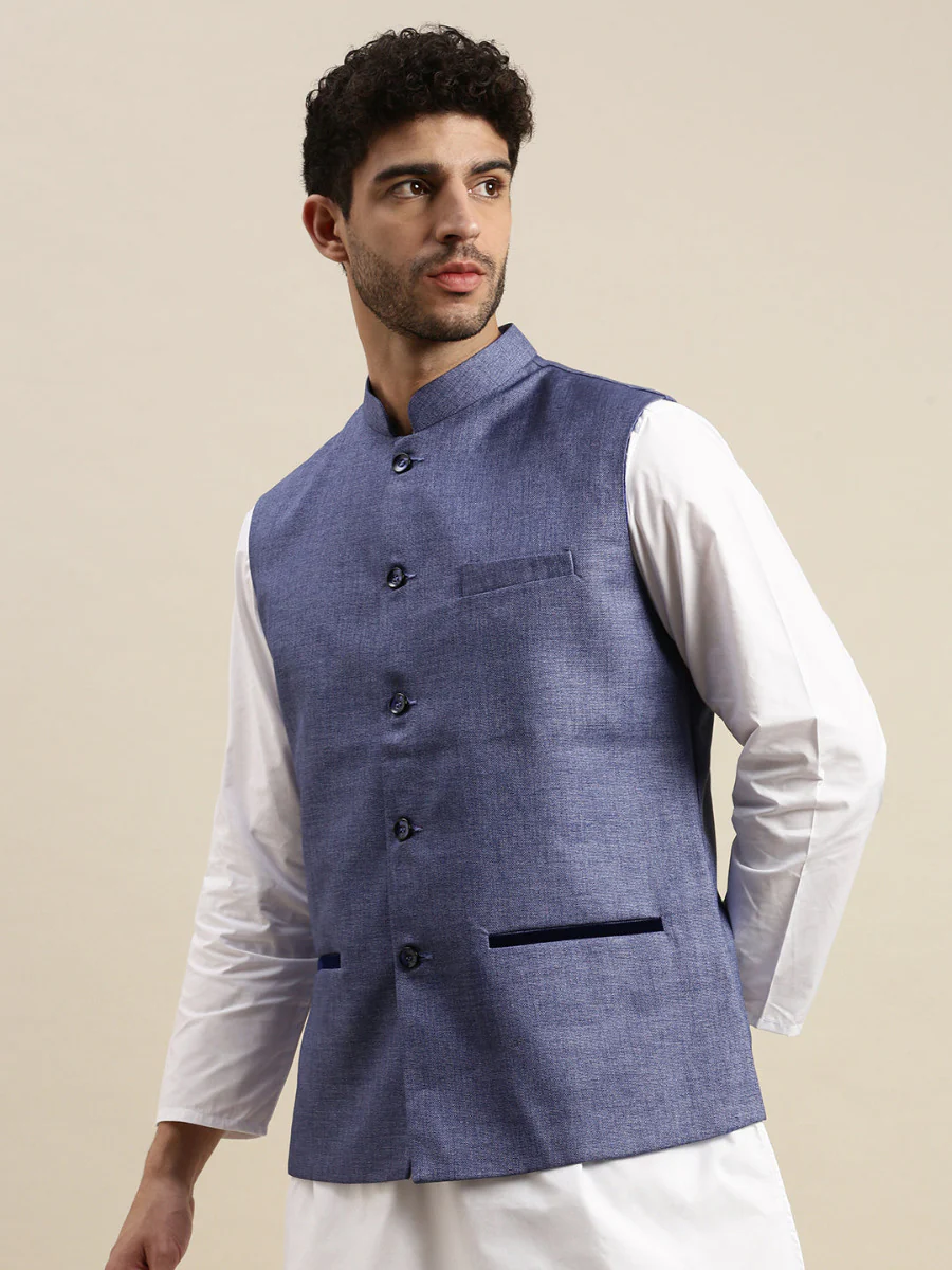 Men Nehru Jacket Blue DB2 - Image 3