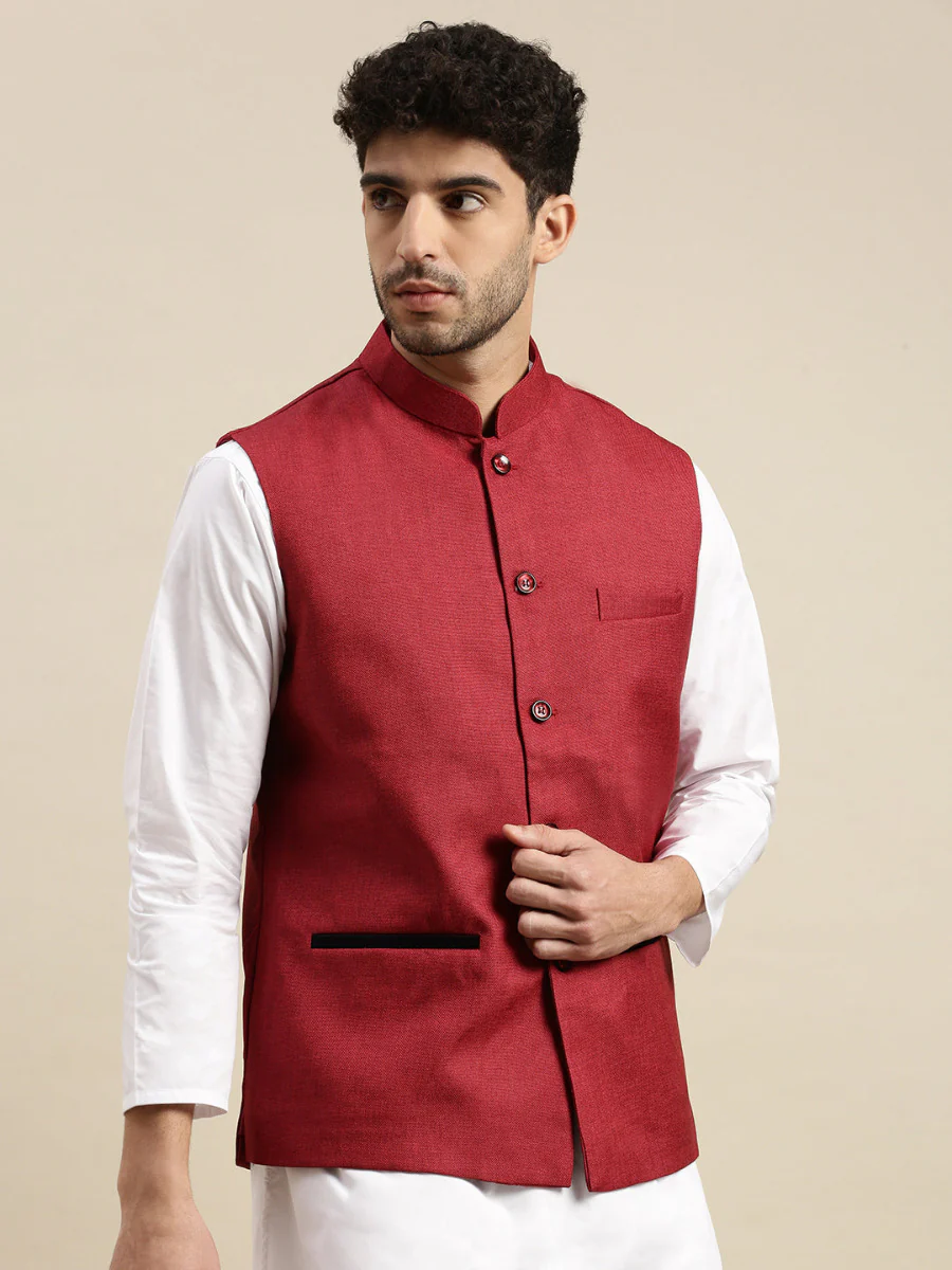 Men Nehru Jacket Maroon DB1 - Image 2