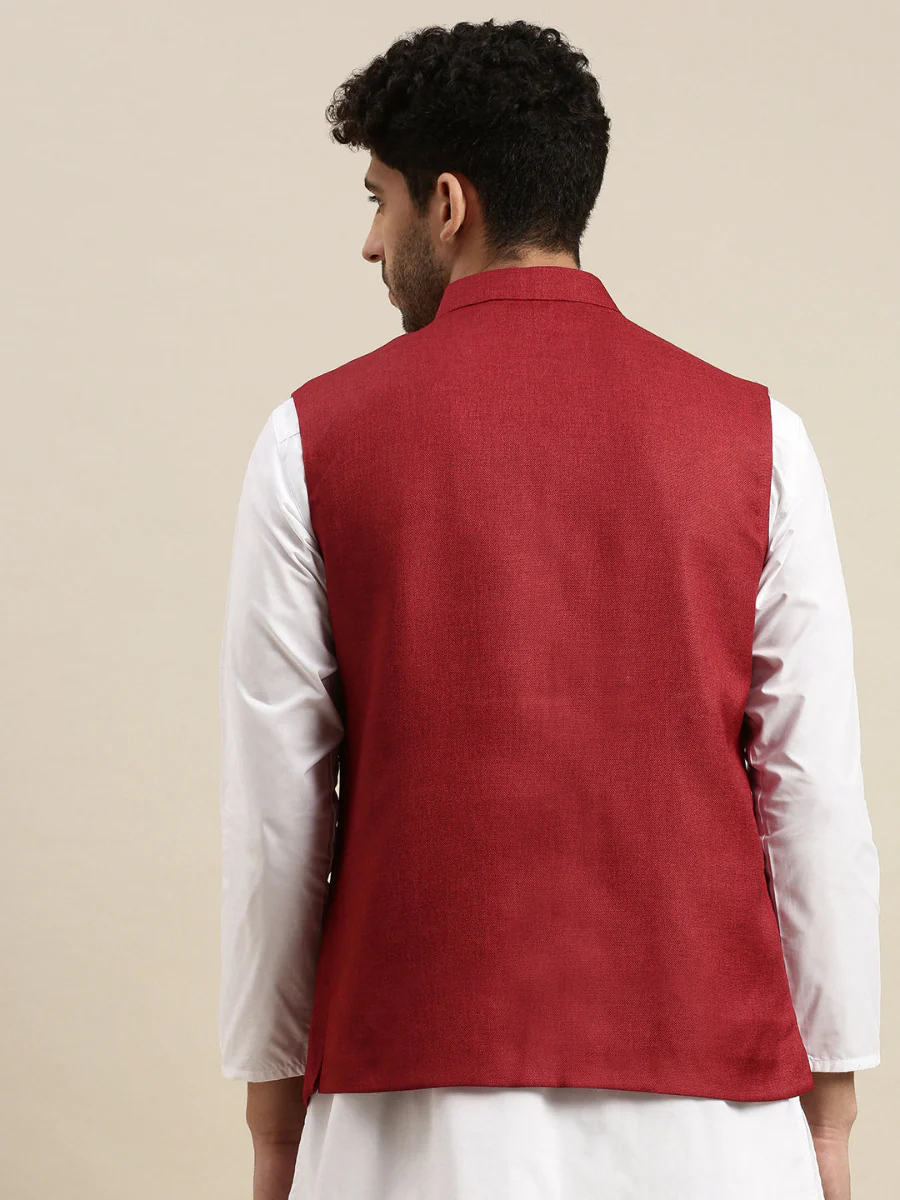 Men Nehru Jacket Maroon DB1 - Image 3