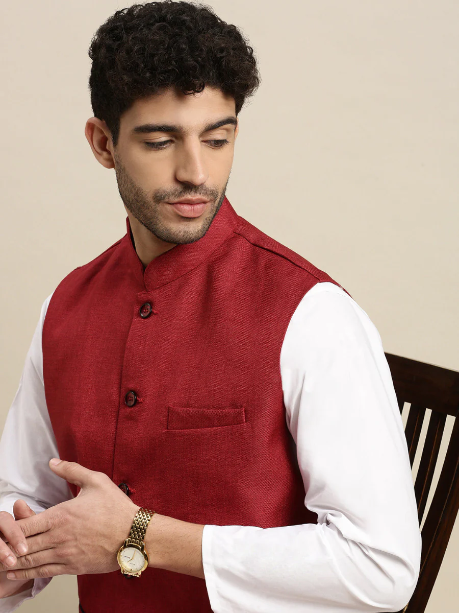 Men Nehru Jacket Maroon DB1 - Image 4