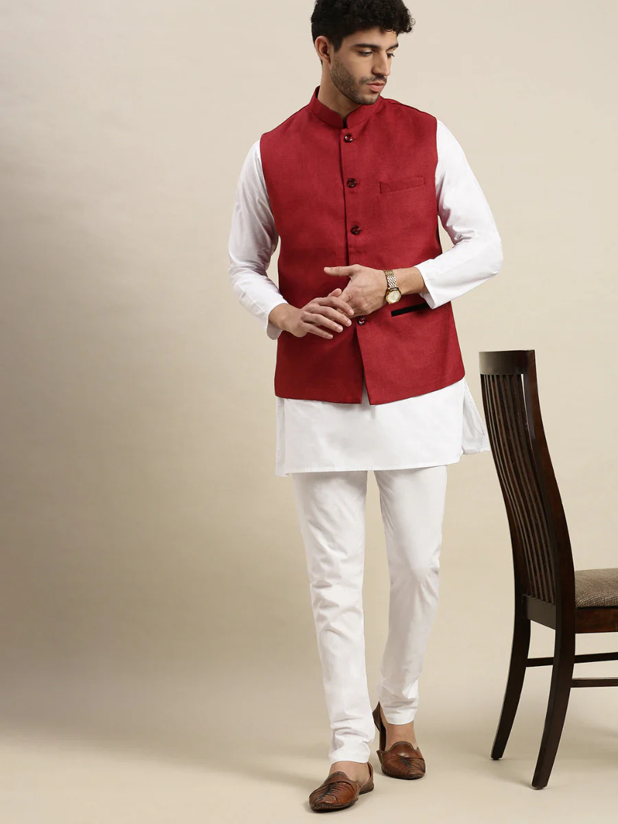 Men Nehru Jacket Maroon DB1 - Image 5